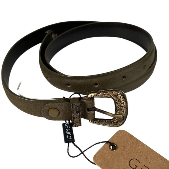 GENICCI Leather Smooth Texas Buckle Belt olive - Picture 9 of 10